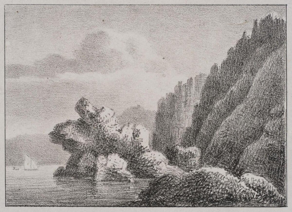 Rocky Waterside Landscape Pencil Sketch