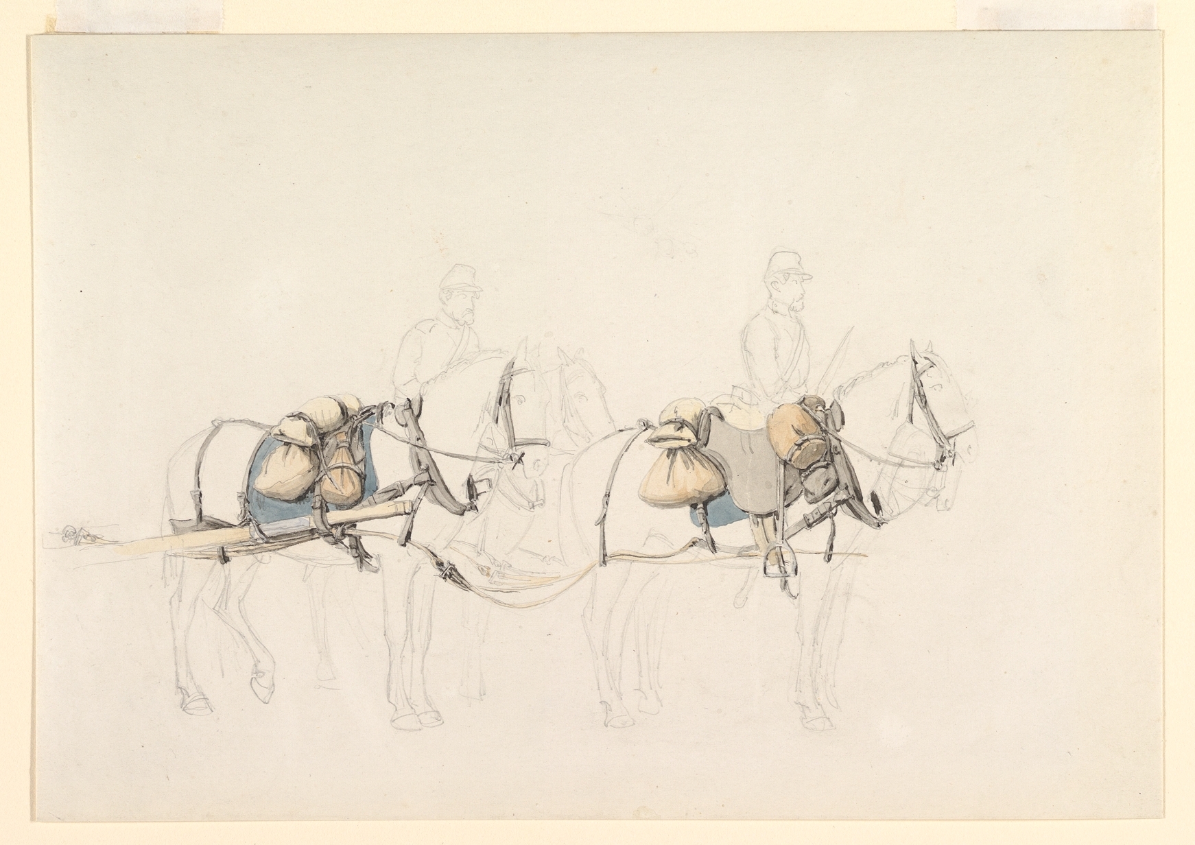 Sketch of Two Pack Horses with Riders