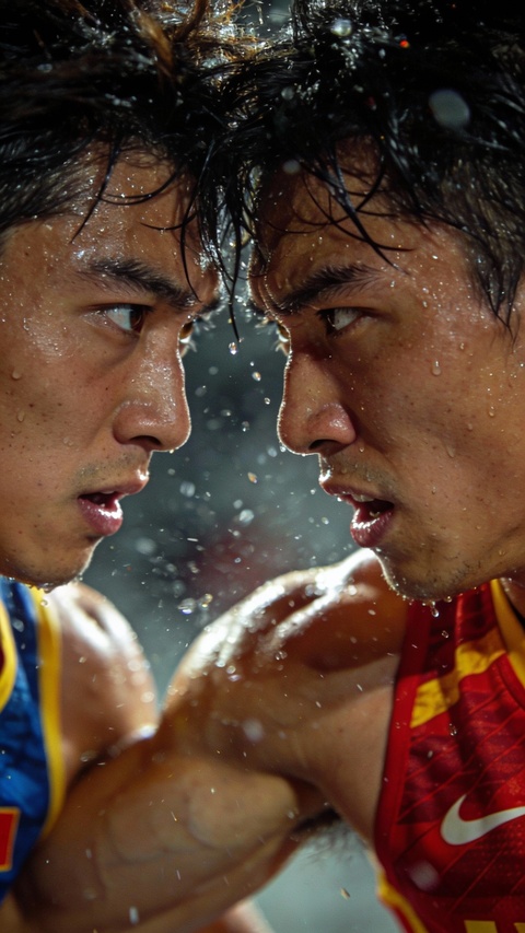 Two Athletes Intense Face Off