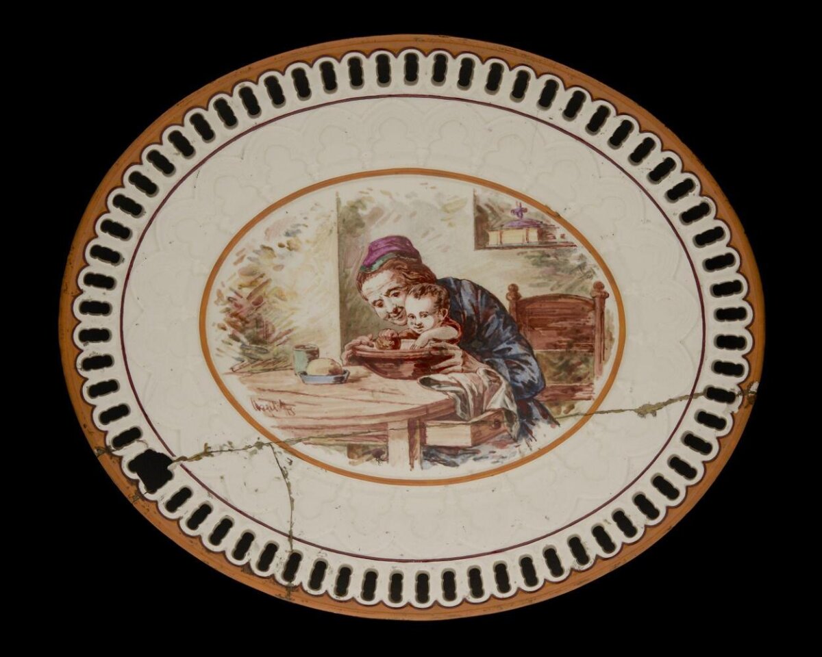 Painted Plate of Grandmother and Baby
