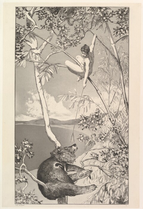 Nude Woman and Bear in Trees