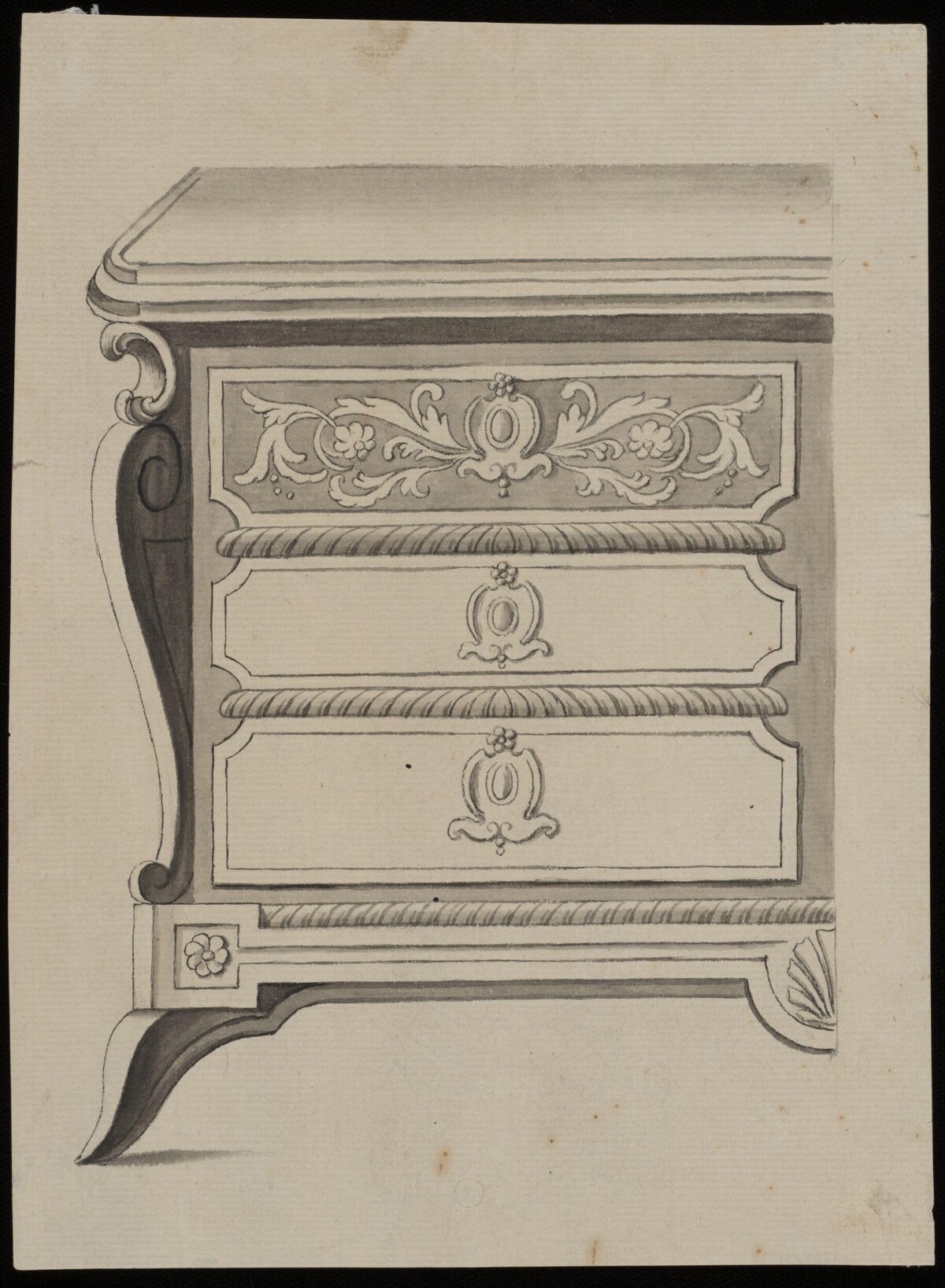 Ink Drawing of Ornate Commode