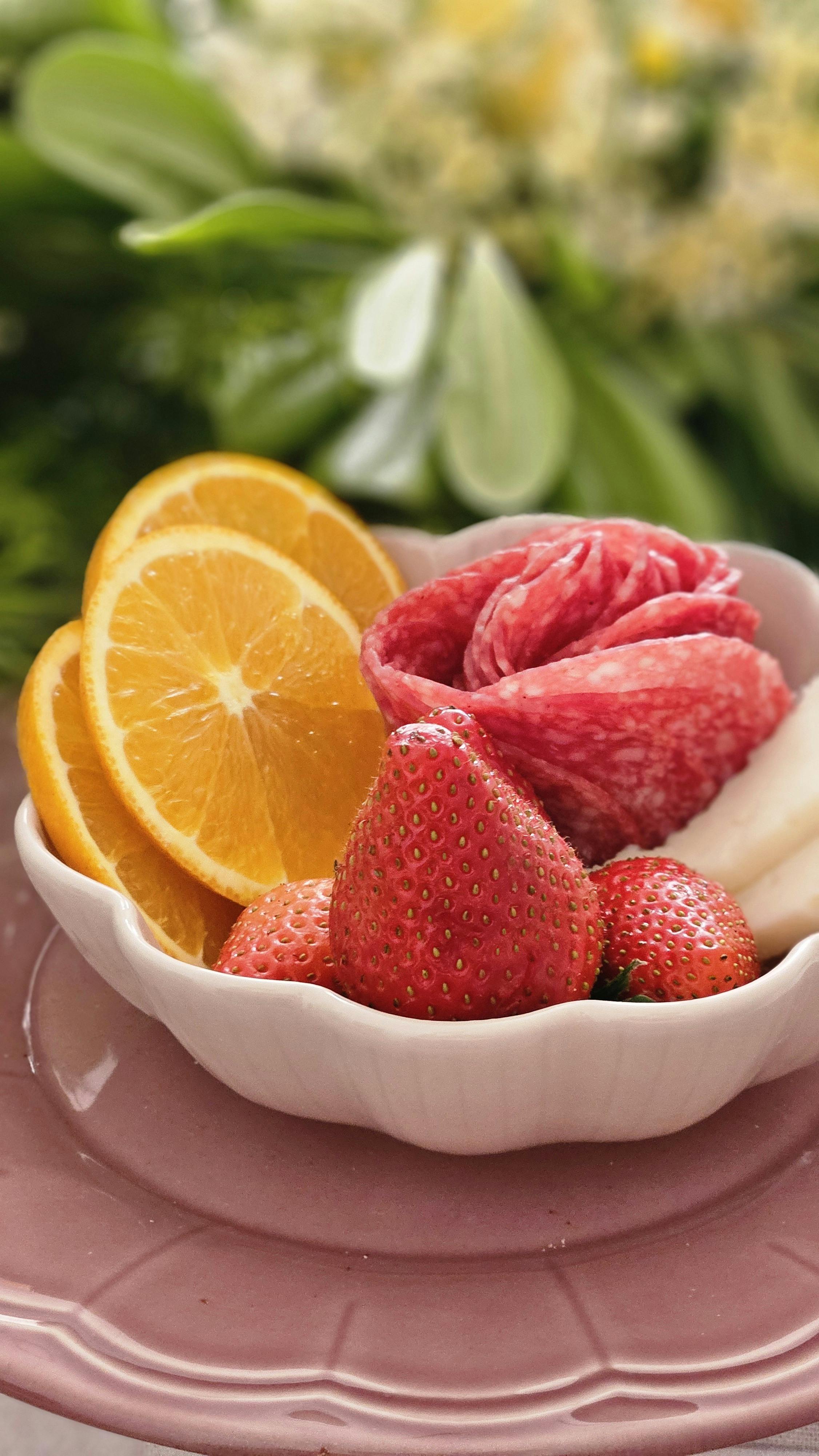 Rose Salami and Fresh Fruit Bowl