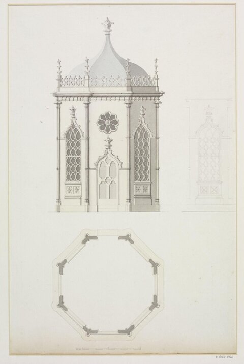Gothic Octagonal Pavilion Architectural Drawing