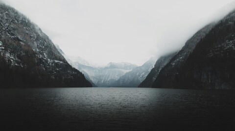 Misty Snow-capped Mountain Lake