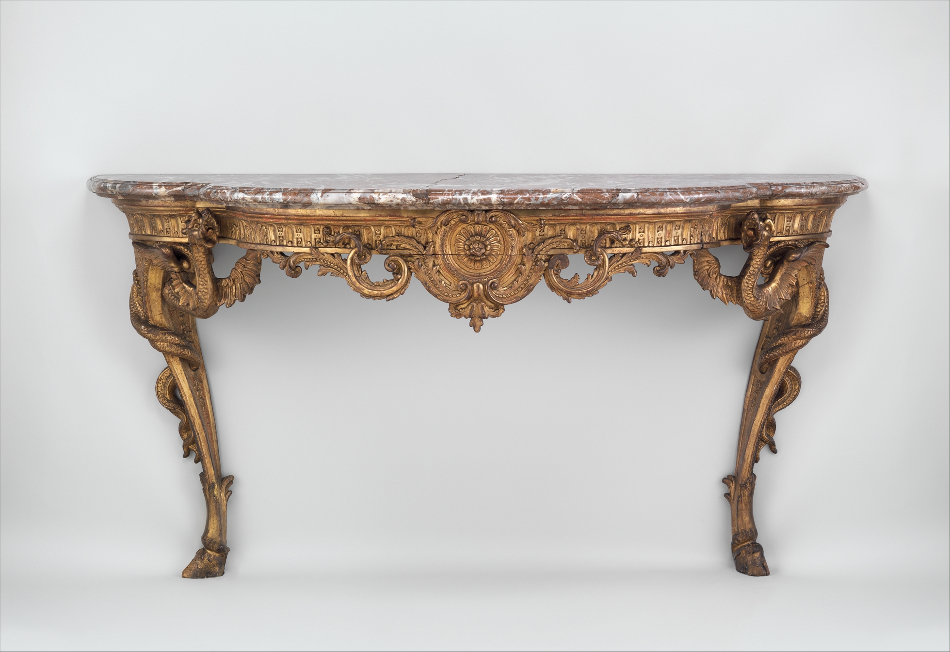 Gilded Marble Top Antique Console Table