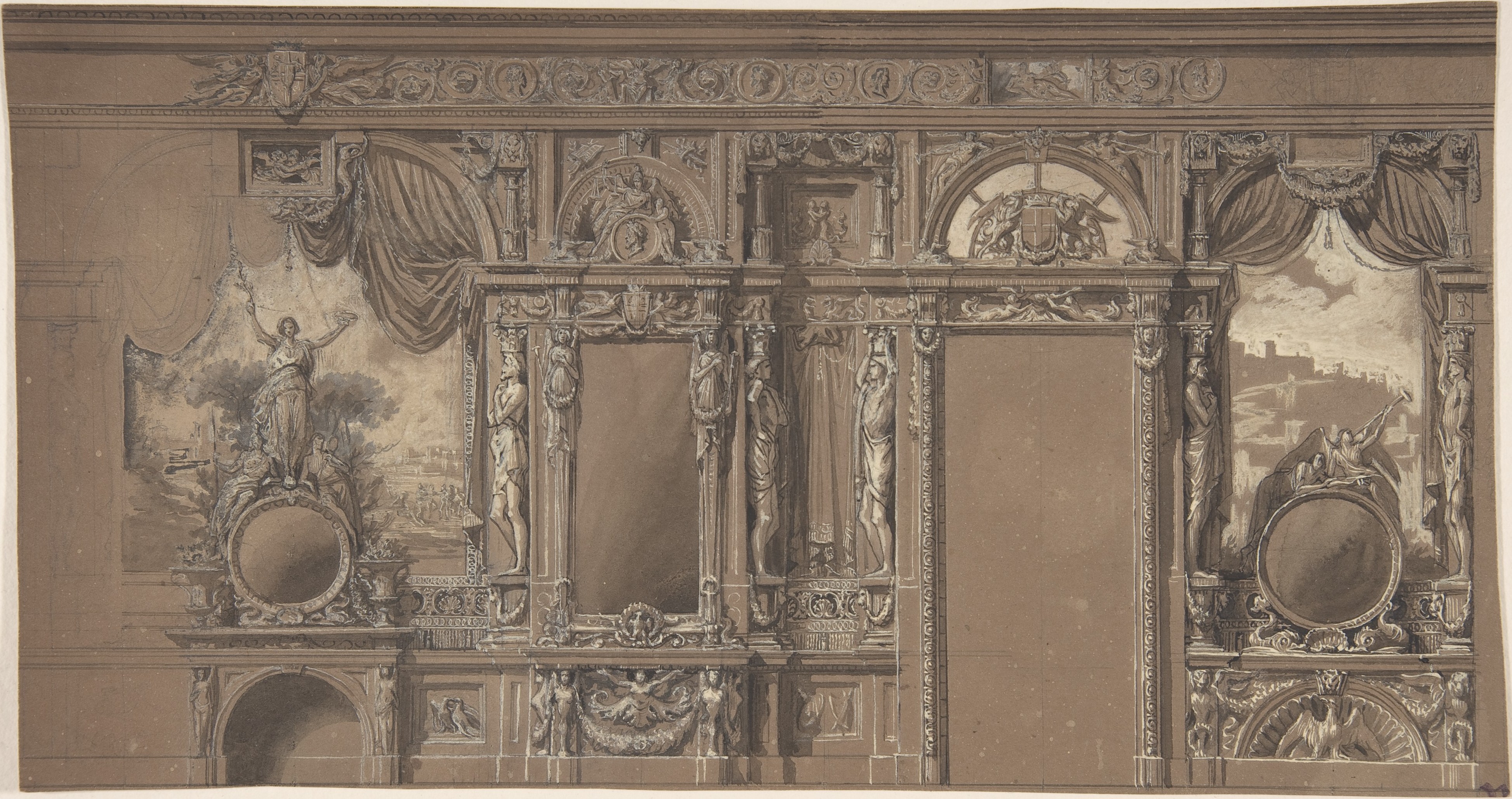 Elaborate Classical Interior Wall Design Sketch