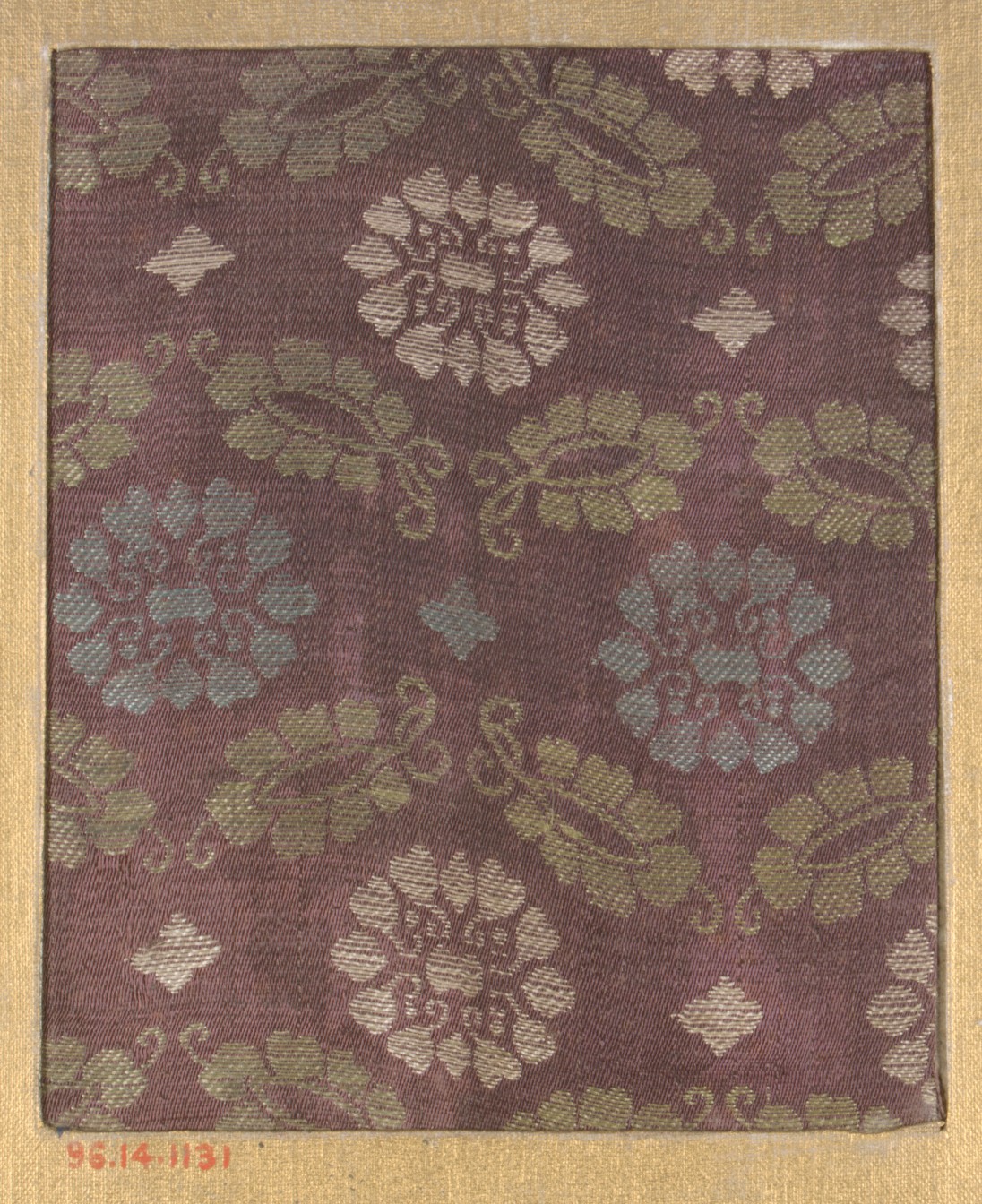 Ancient Purple Floral Silk Brocade Fragment