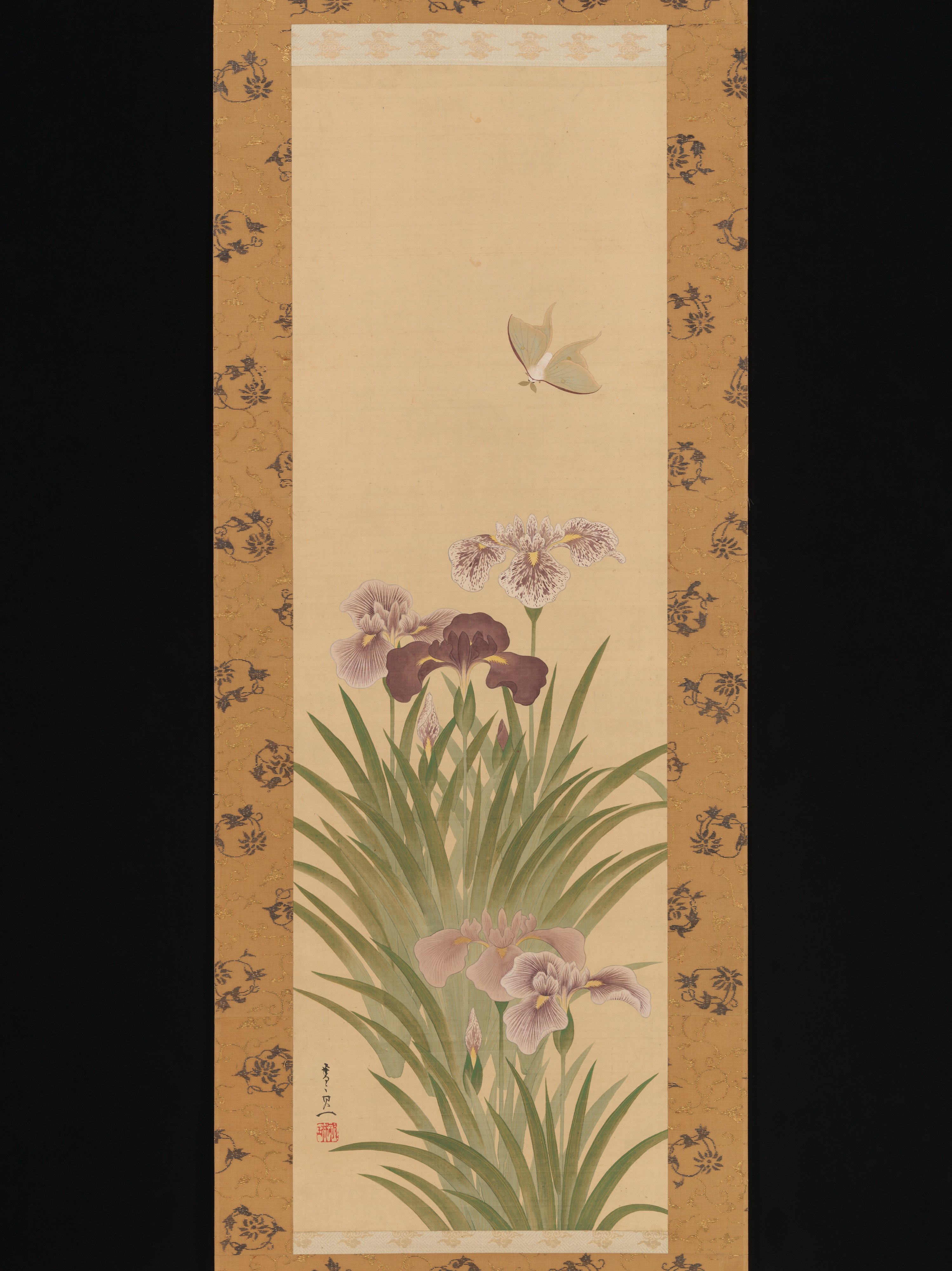 Iris and Moth Scroll Painting