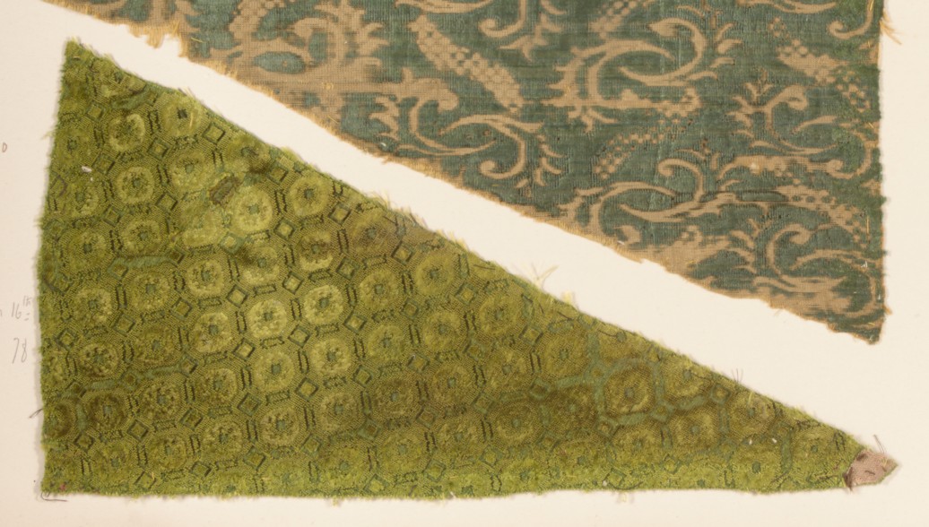 Two Antique Green Textile Fabric Samples