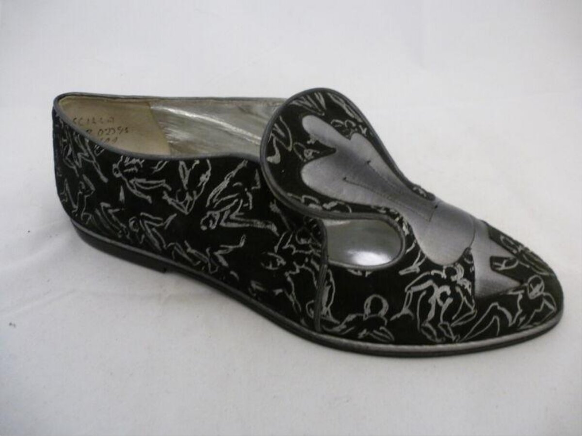 Black Printed T-Strap Flat Shoe