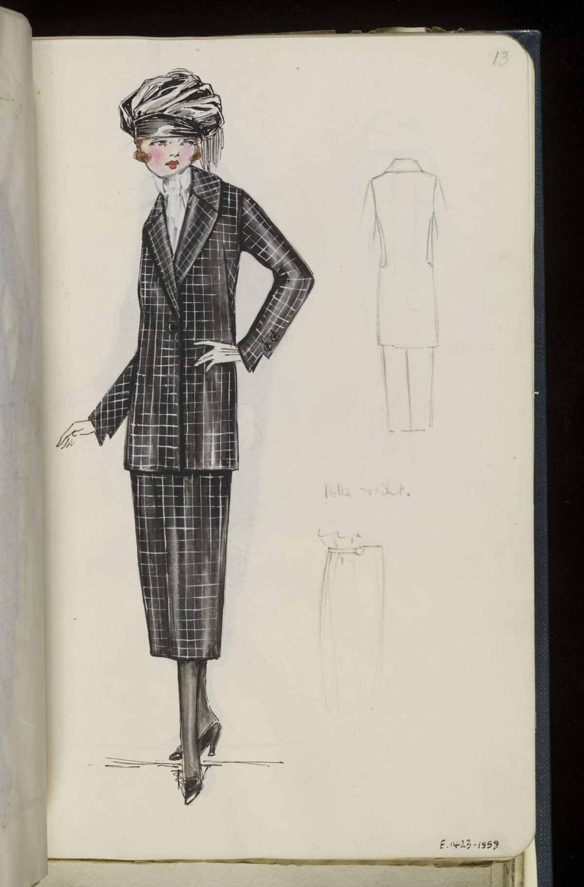 Women's Checked Suit Fashion Sketch