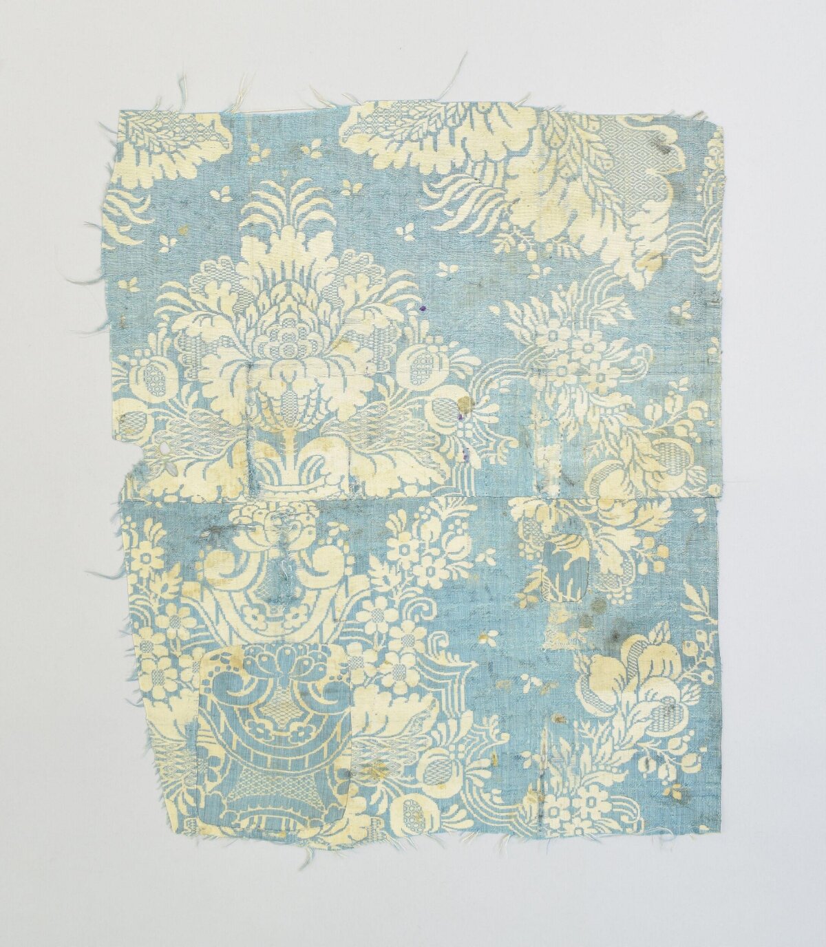 Antique Blue Floral Textile Fragment