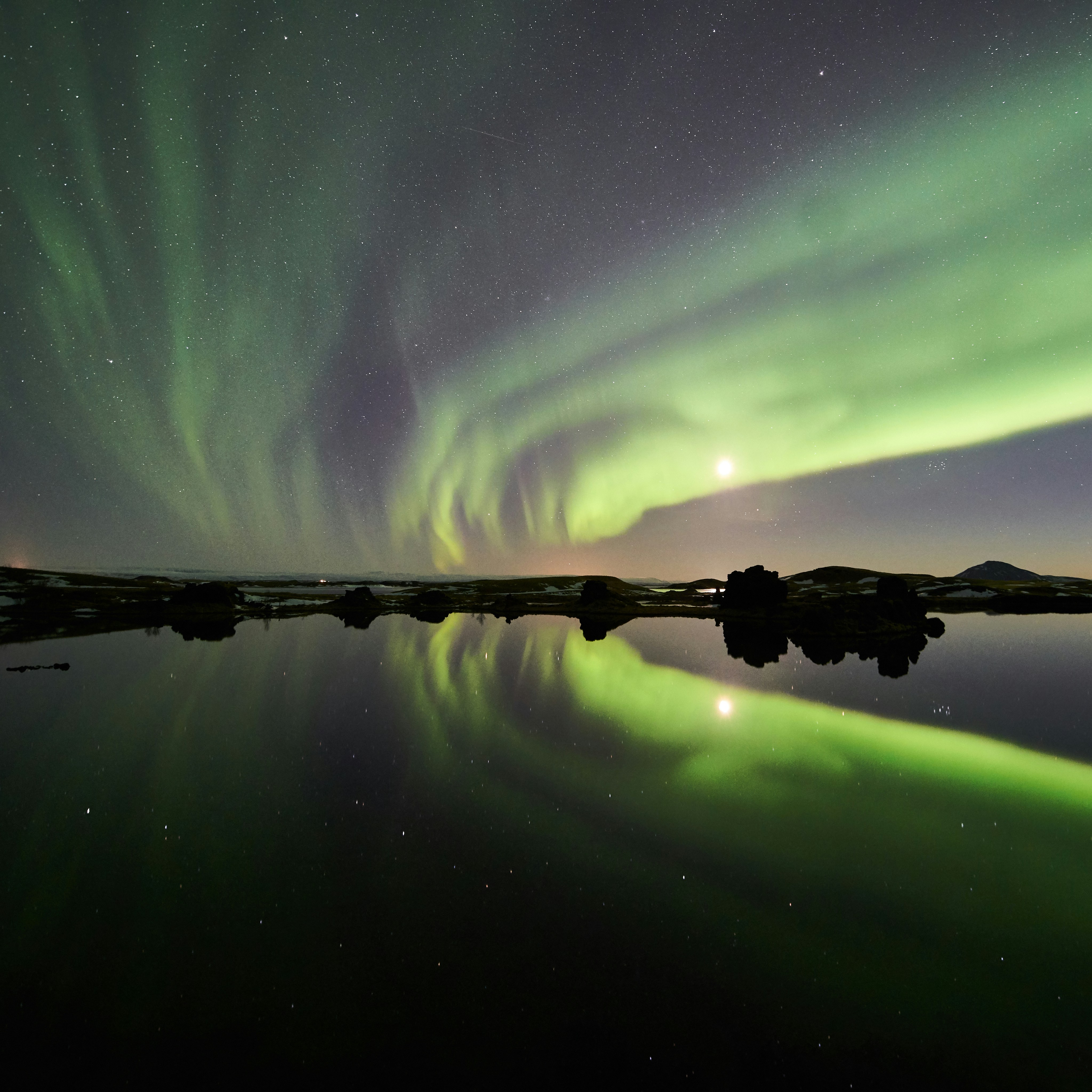 Northern Lights Reflected in Lake