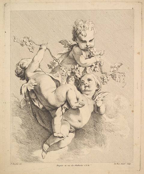 Etching of Three Winged Cherubs