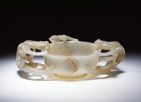 White Jade Carved Three Dragon Wash