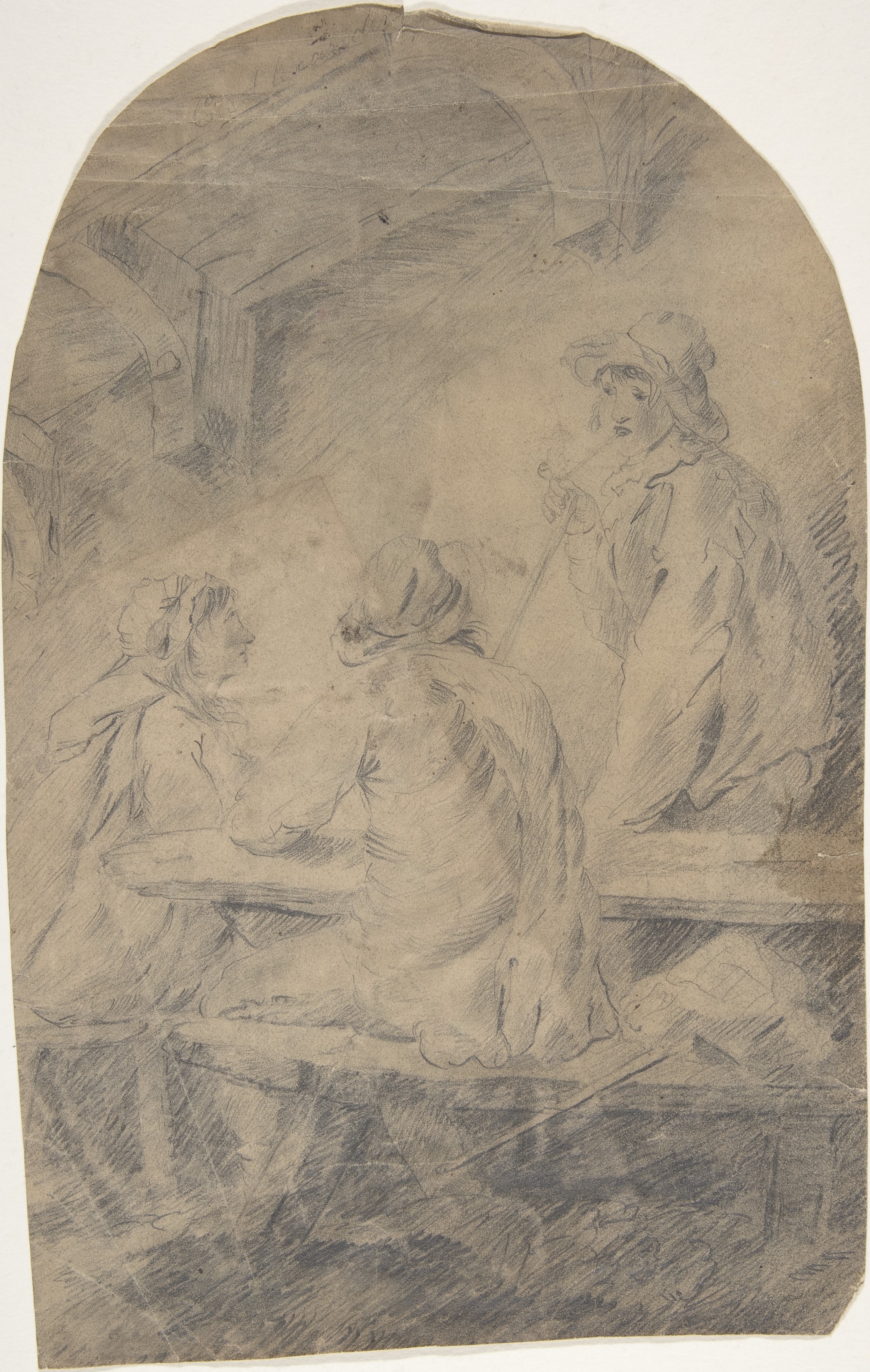 Pencil Sketch of Three People at Table