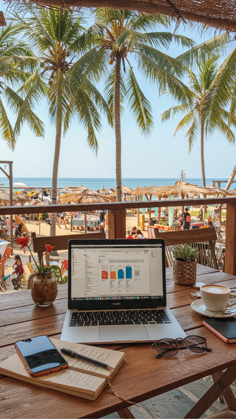 Remote Work At Beachside Cafe