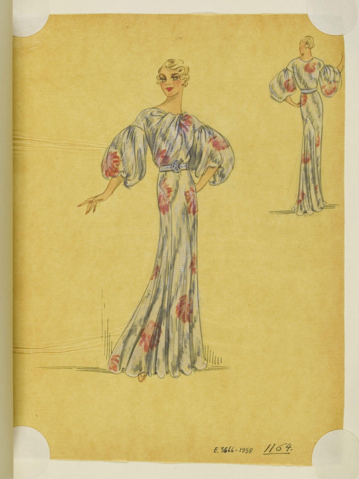 1930s Evening Gown Fashion Sketch