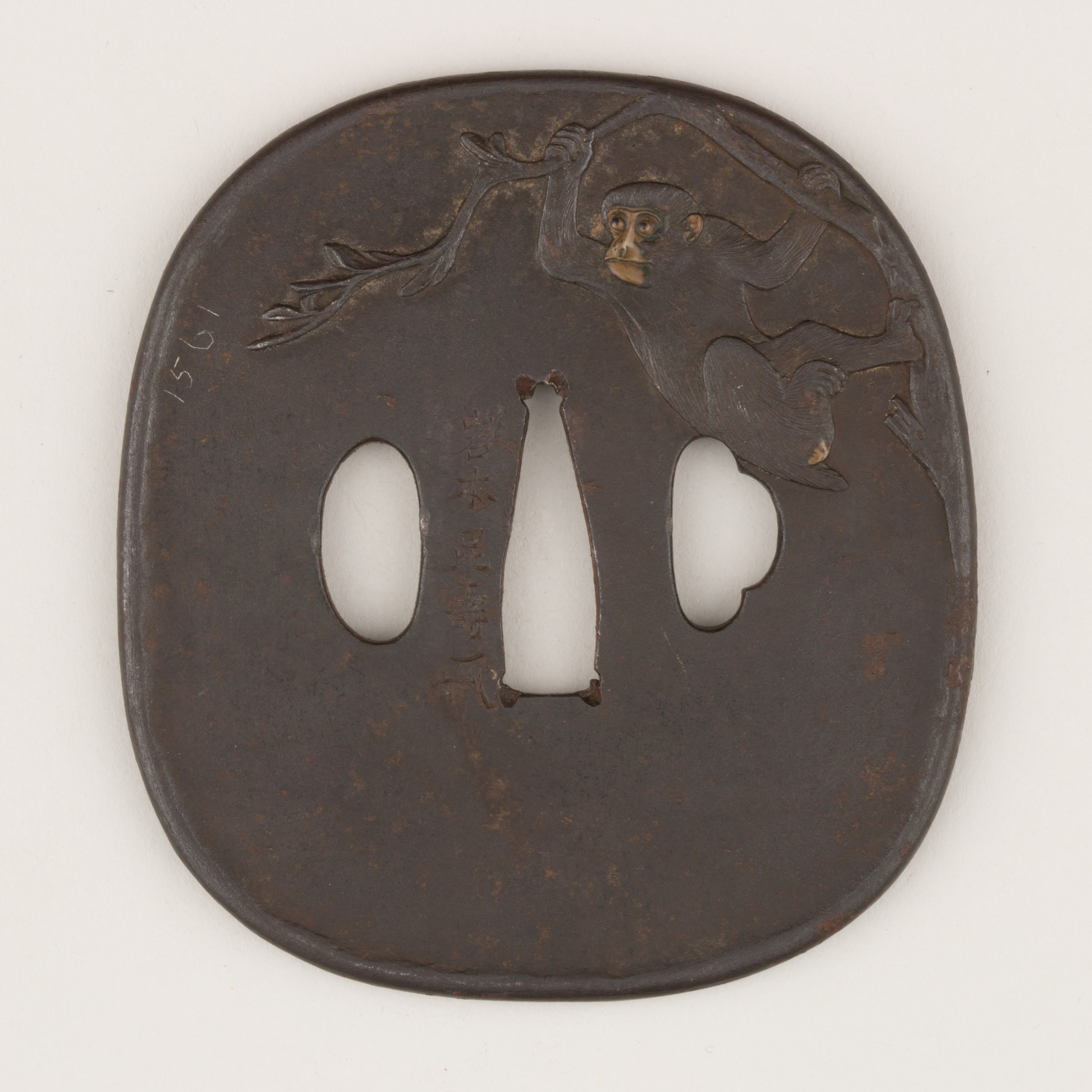 Monkey Engraved Iron Tsuba