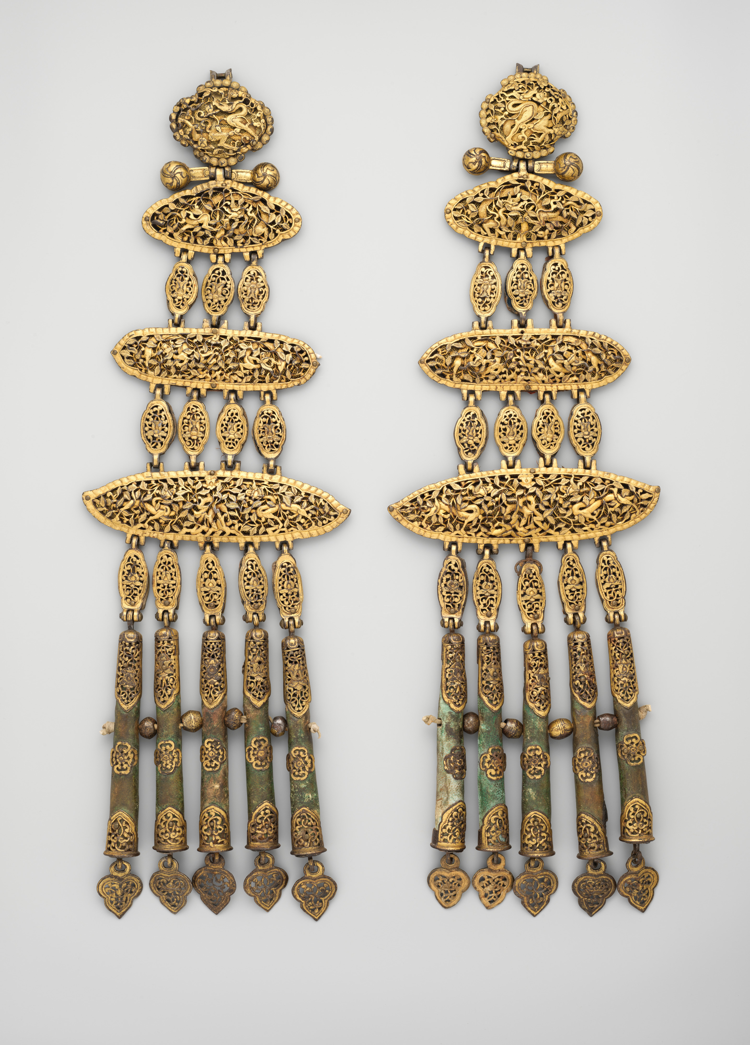 Pair of Ancient Gilt Openwork Pendants