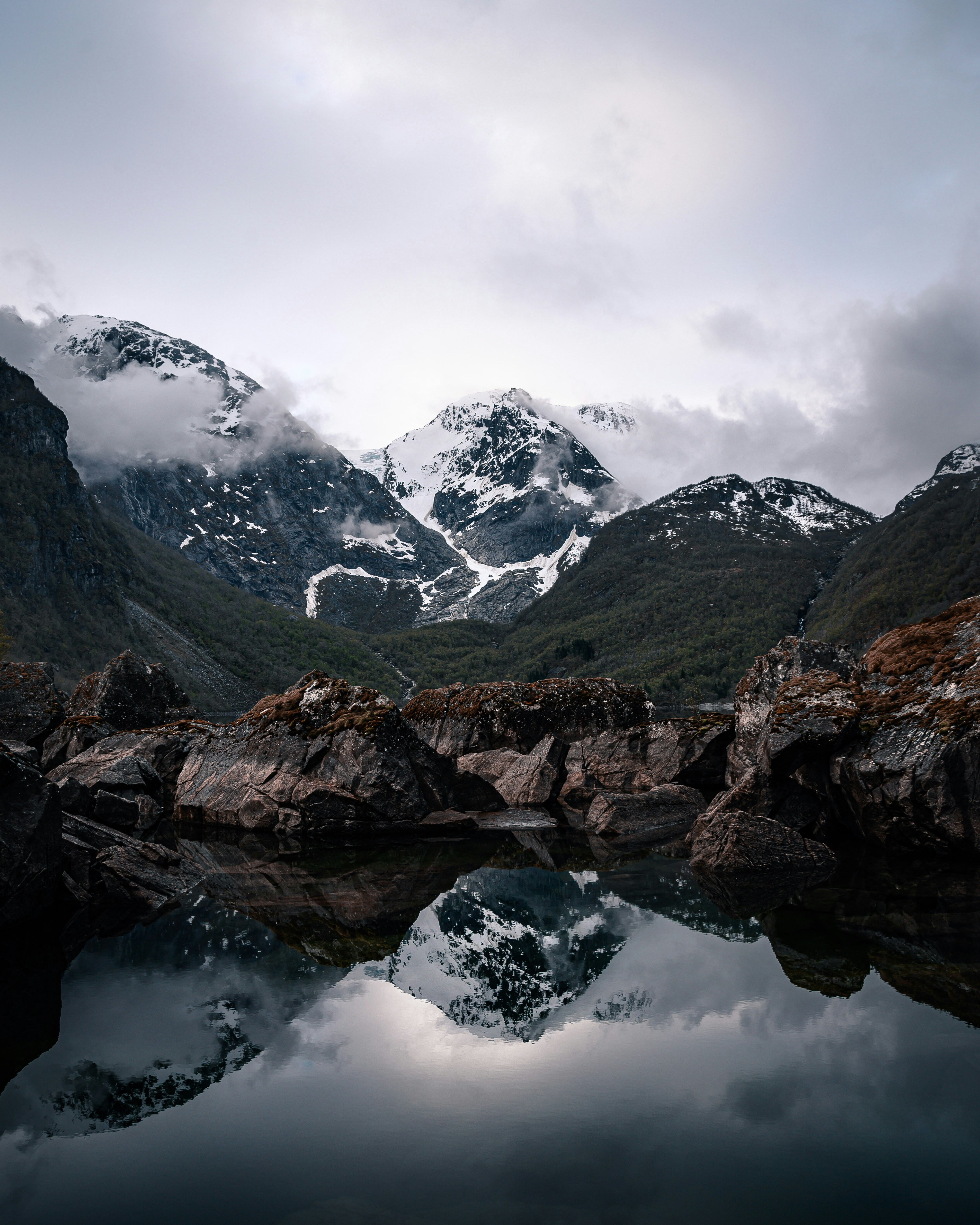 Snowy Mountain Lake Reflection