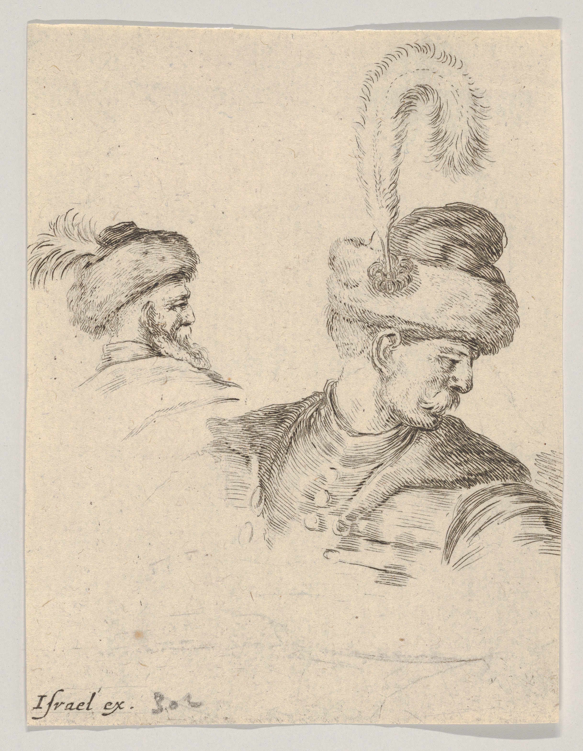 Ink Sketch of Two Men in Fur Hats