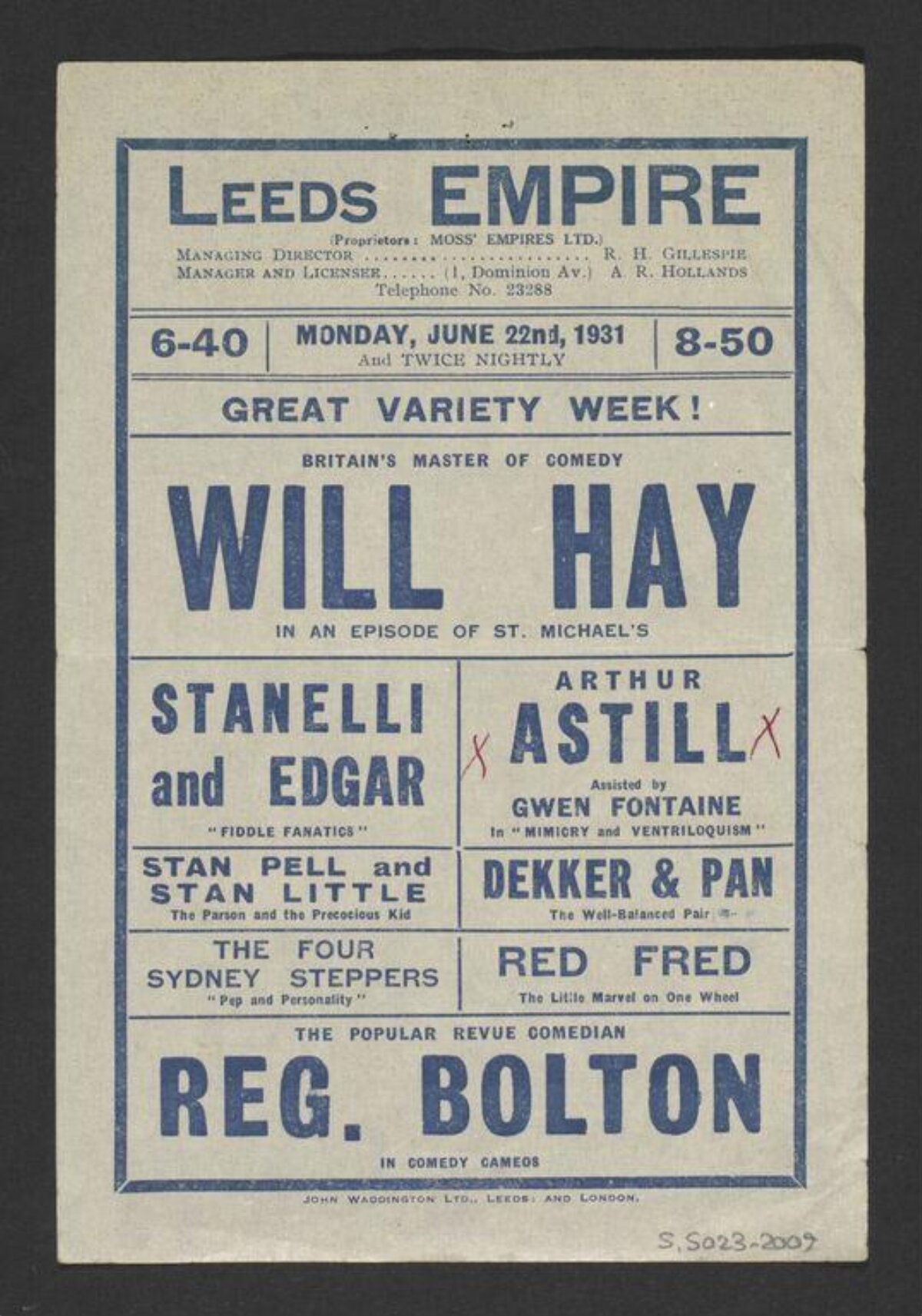 1931 Leeds Empire Variety Show Program