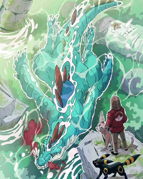 Trainer Faces Giant Dragon Pokemon