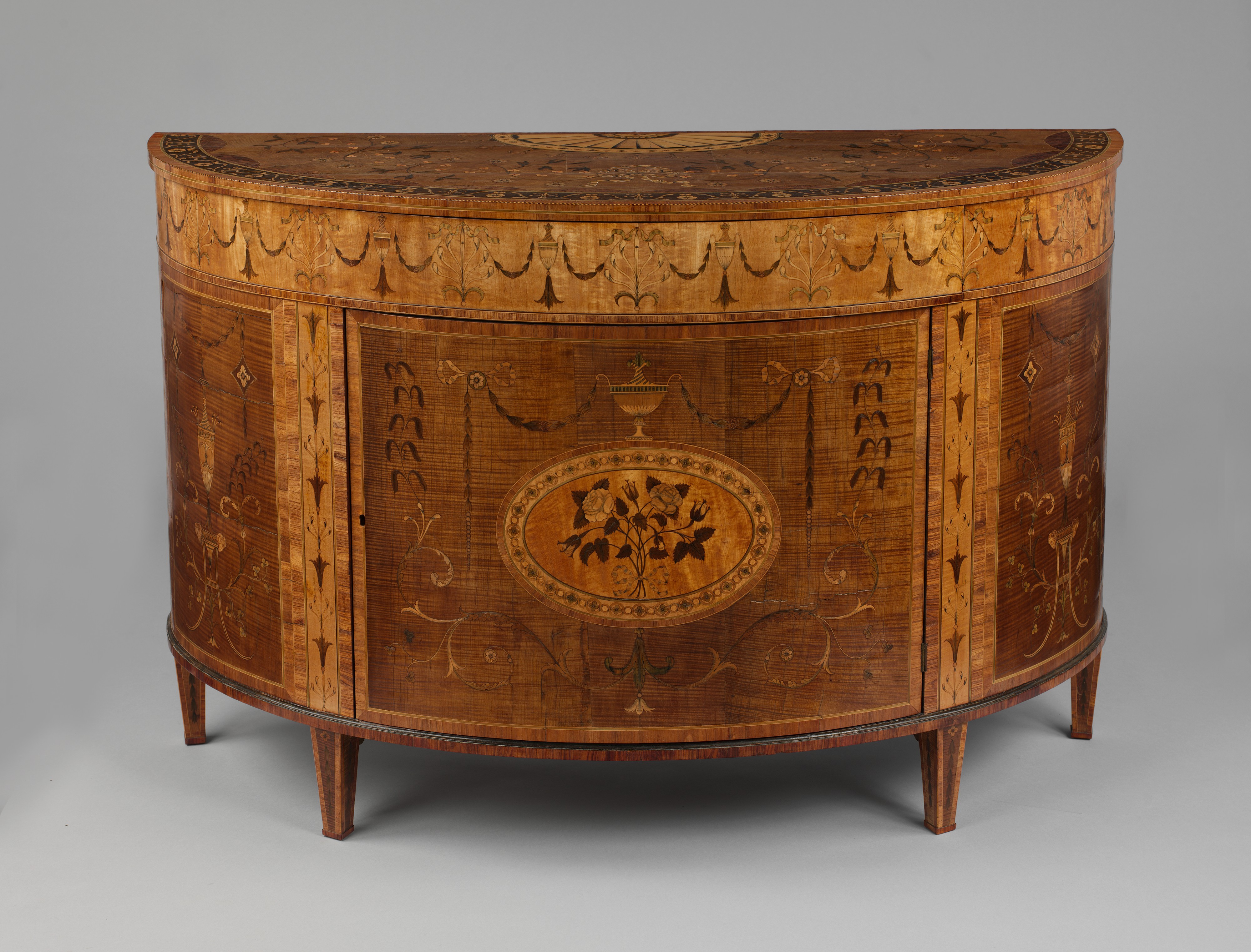 Antique Inlaid Demilune Commode