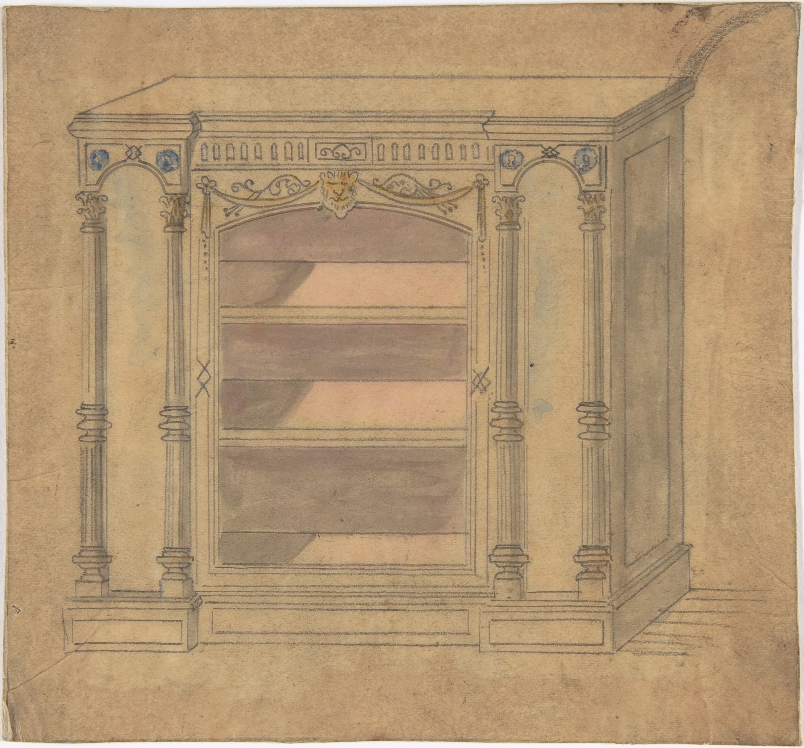 Ornate Bookcase Design Sketch