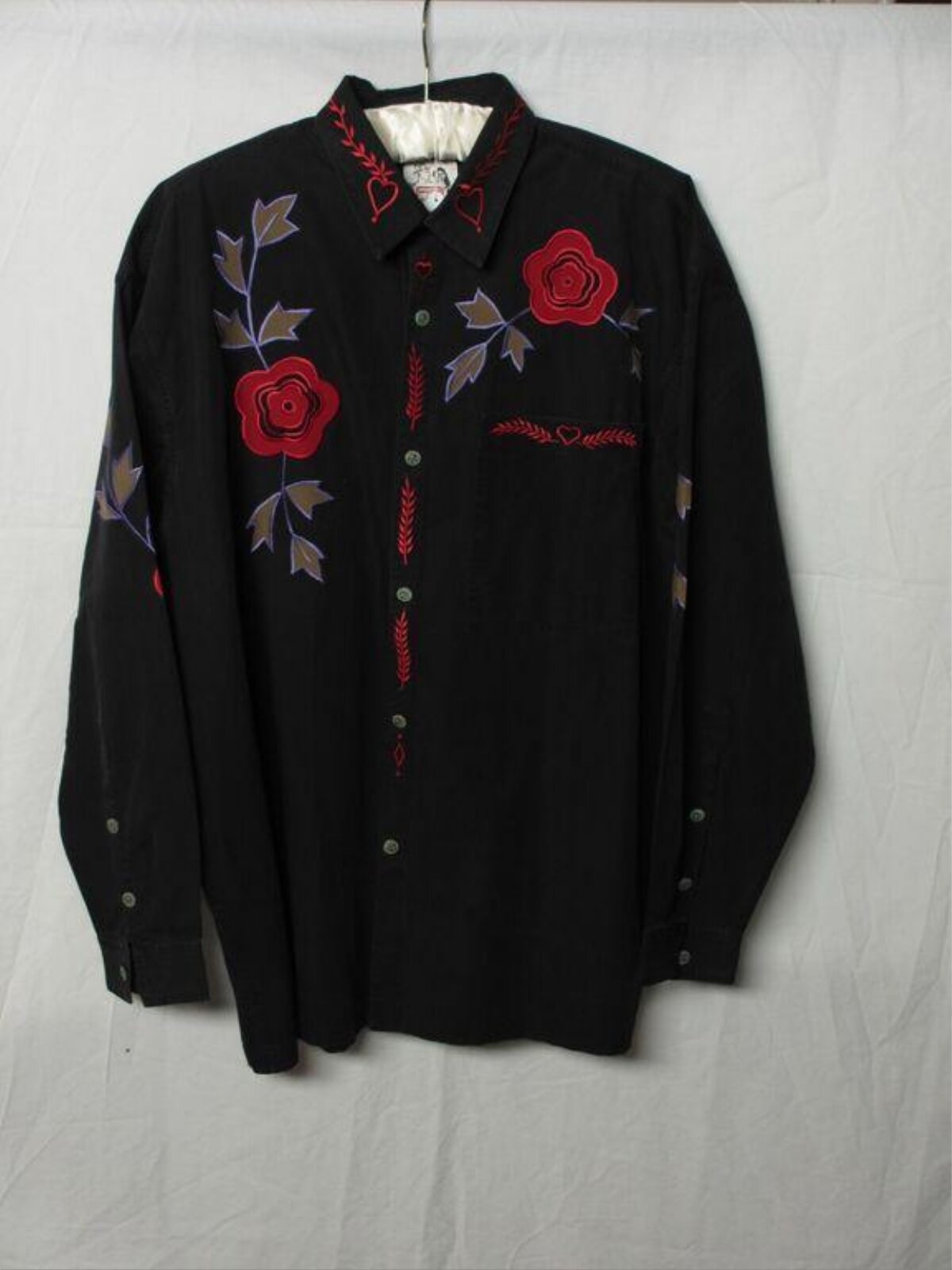 Black Embroidered Floral Long Sleeve Shirt