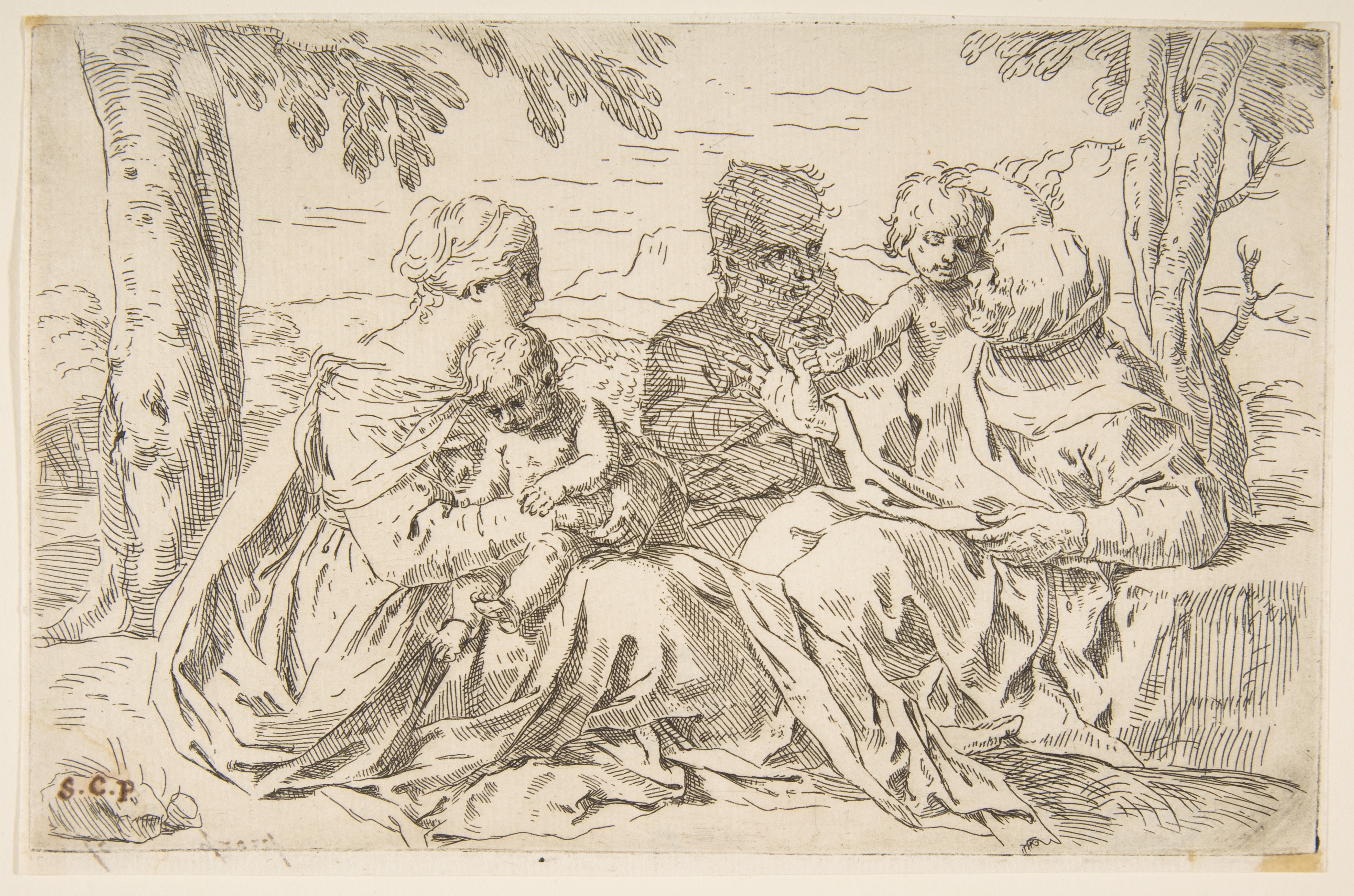 Holy Family in Landscape Etching