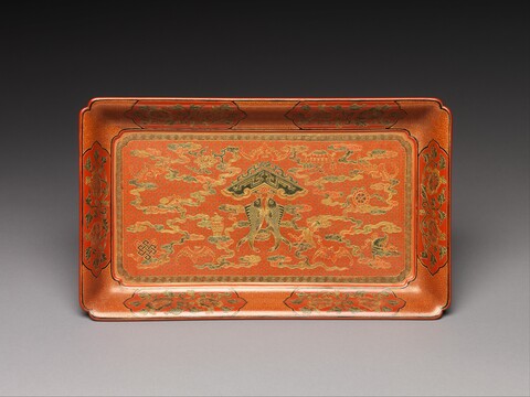 Red Gilt Lacquer Double Fish Pattern Tray