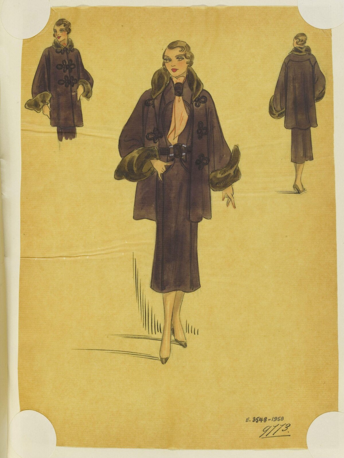 Vintage Women's Coat Fashion Sketch