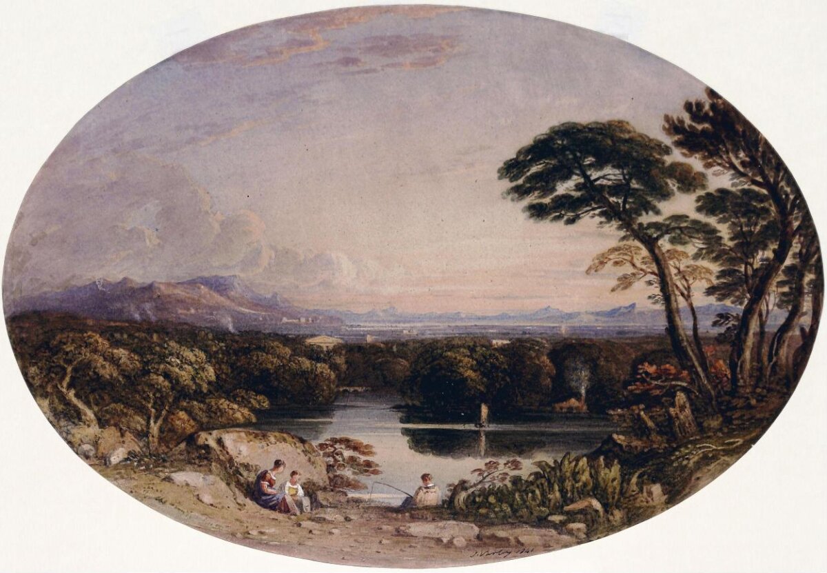Lake and Mountain Landscape with Figures