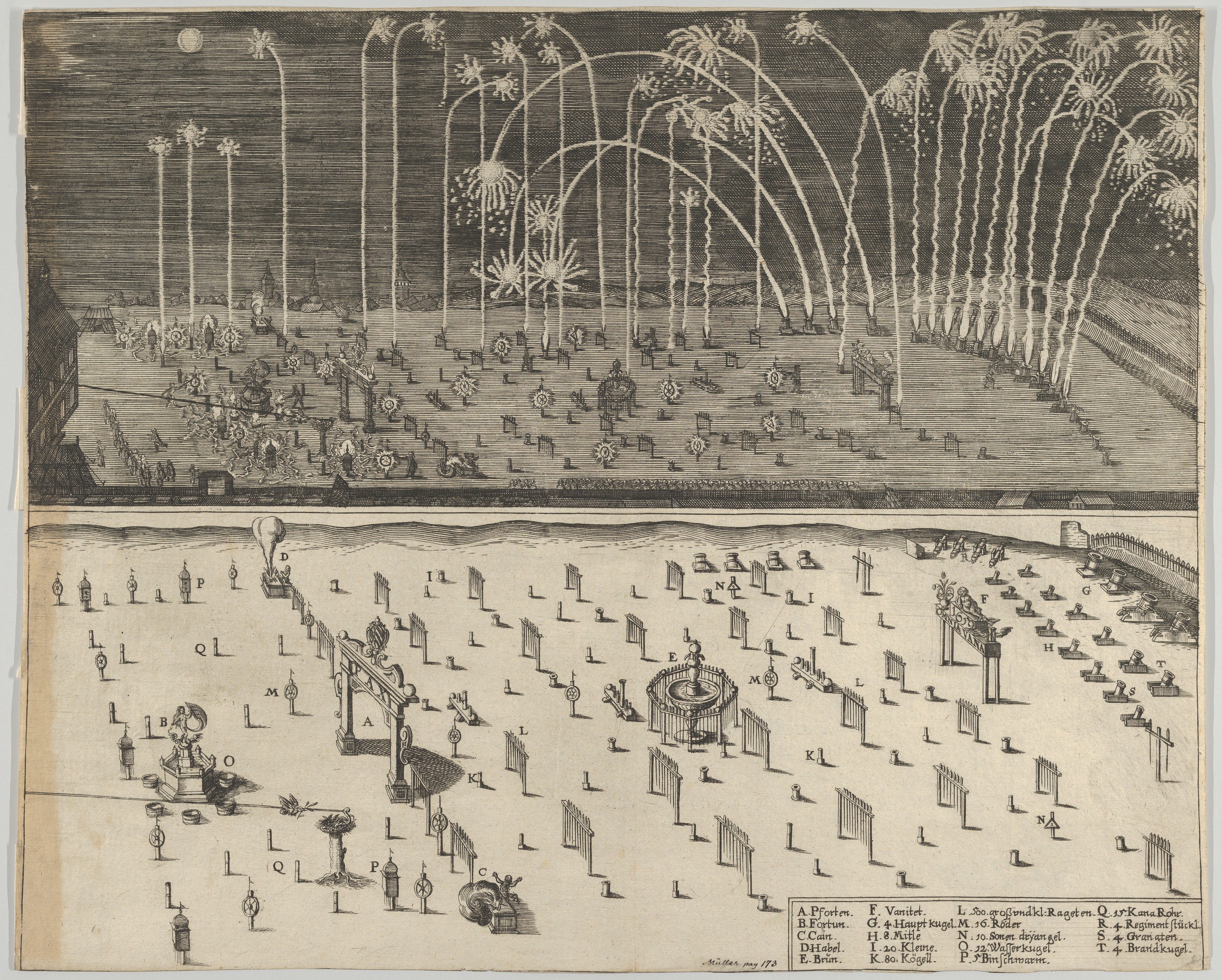 Historical Engraving of Fireworks Display