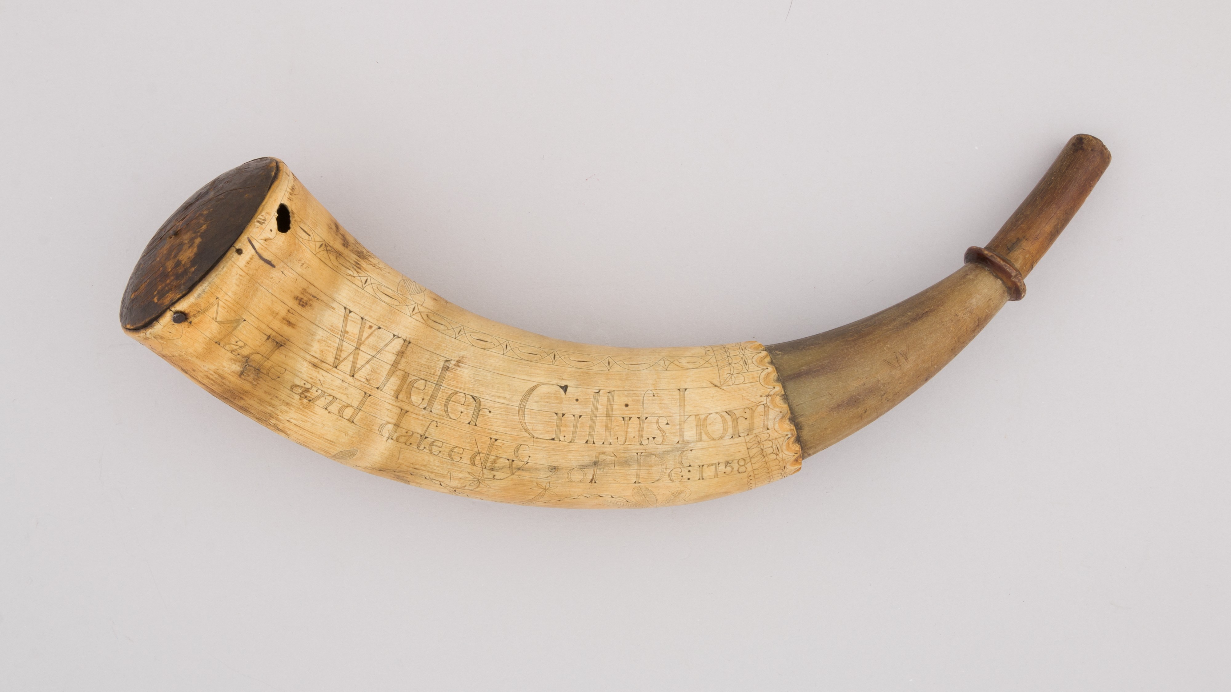 1758 Engraved Antique Powder Horn