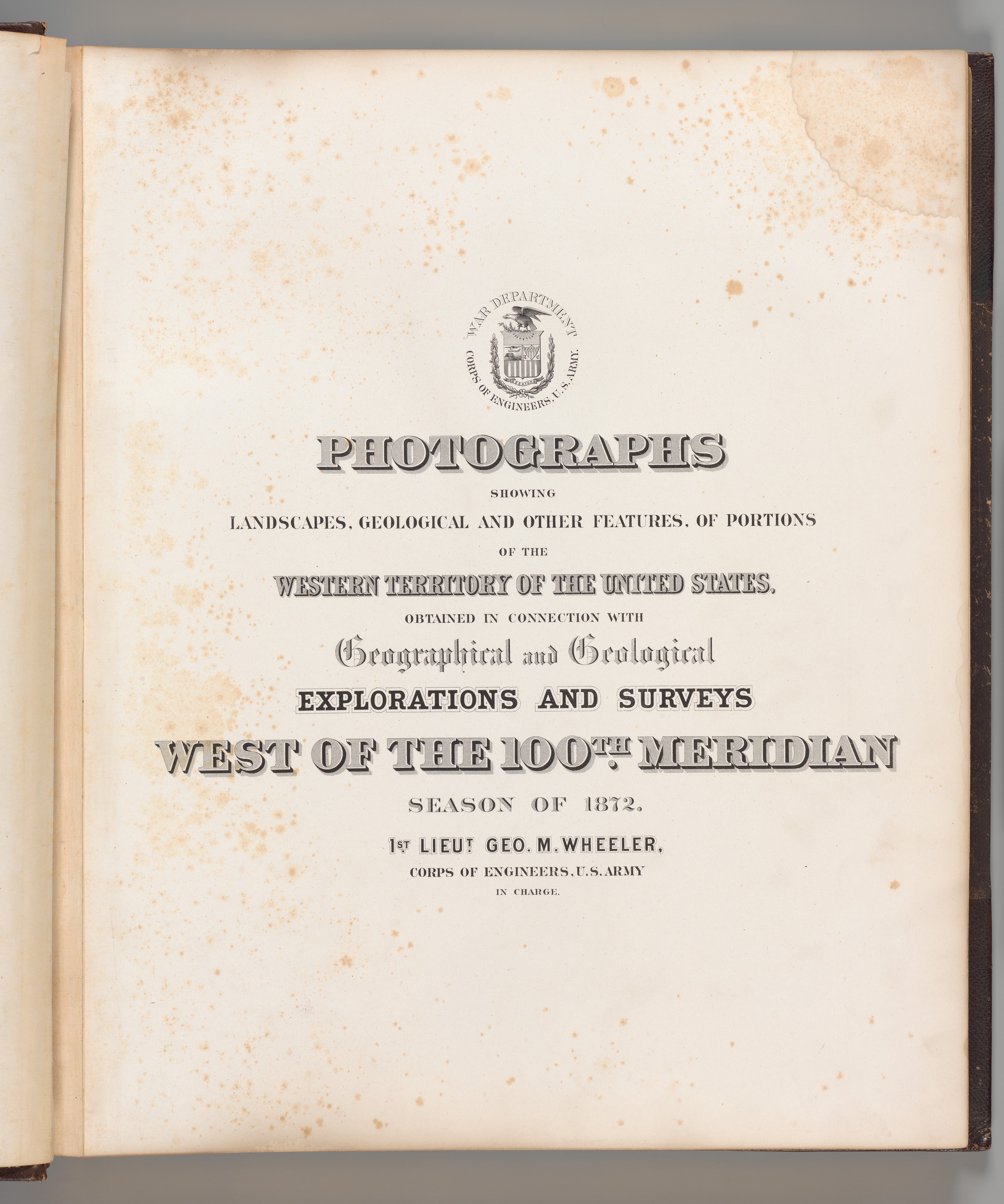 1872 Western Survey Photo Album Title Page