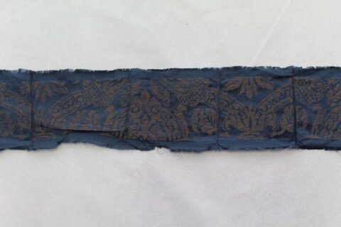 Blue Brown Floral Patterned Textile Fragment