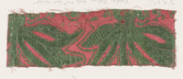 Antique Red Green Patterned Textile Fragment