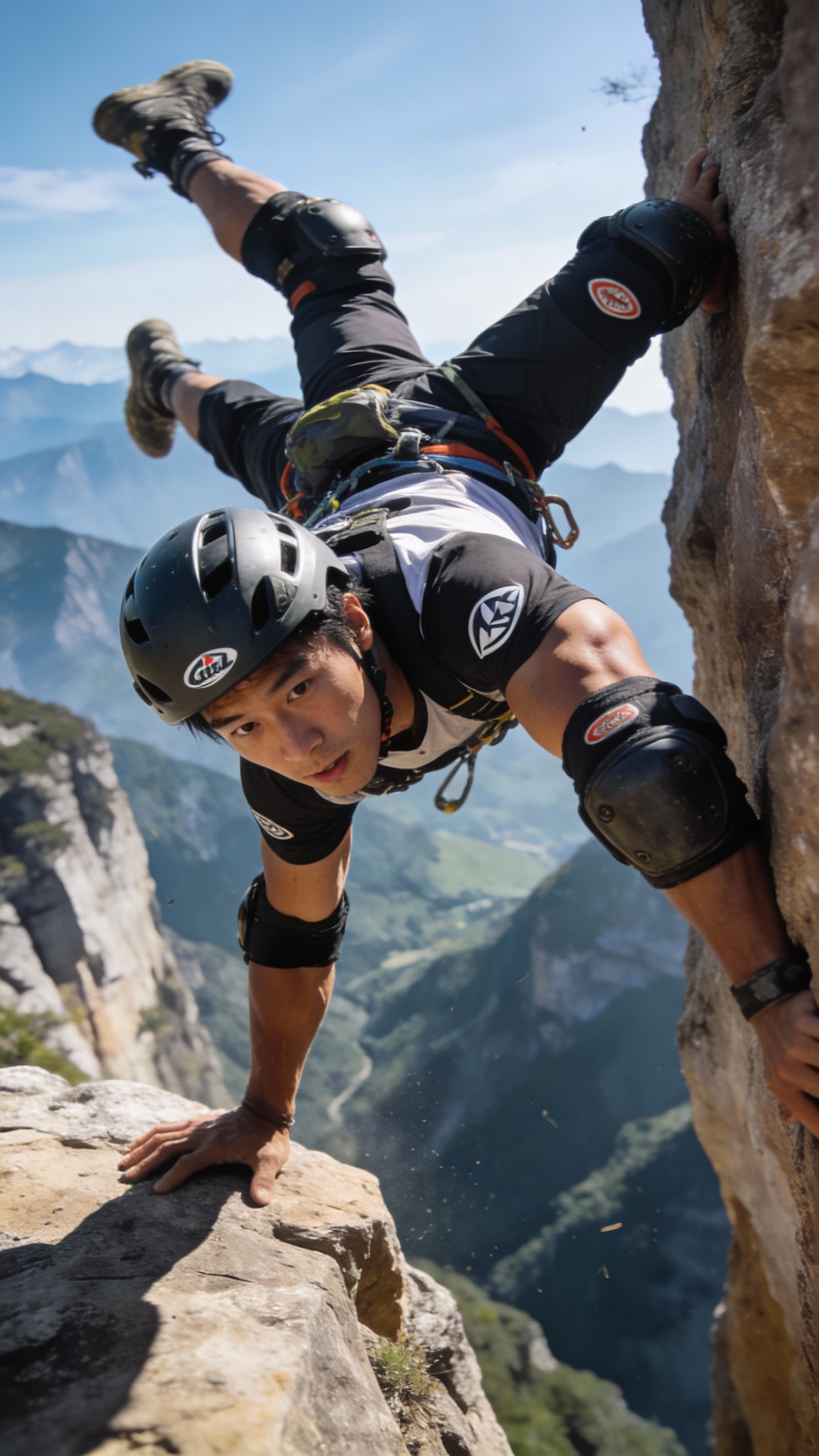 Male Rock Climber on Steep Cliff