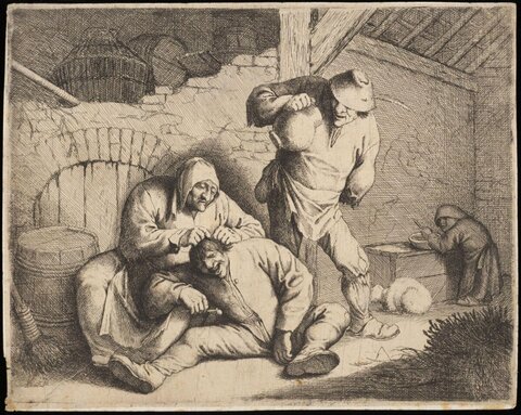 Peasants Drinking in Rustic Tavern