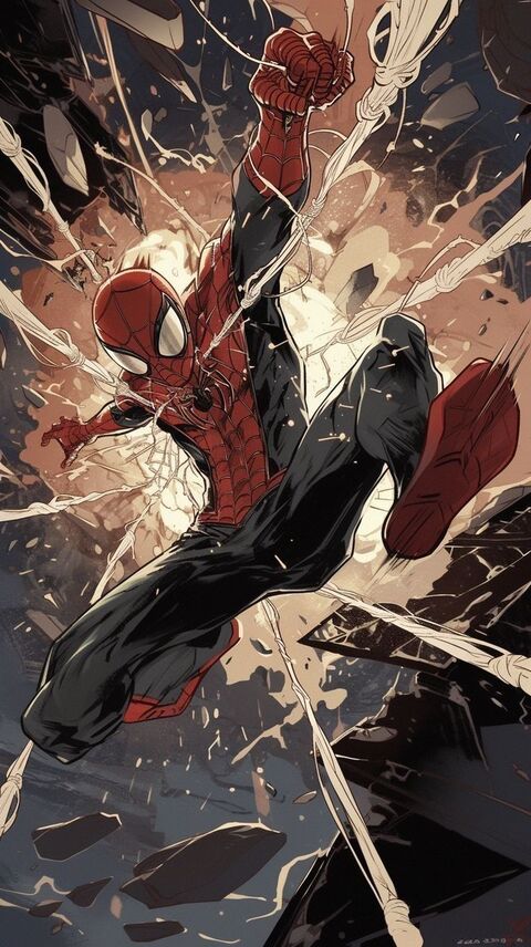 Spider-Man Swinging Through Destruction