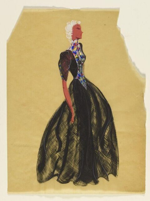 Fashion Sketch of Black Evening Gown