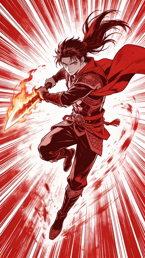Anime Warrior with Flaming Sword