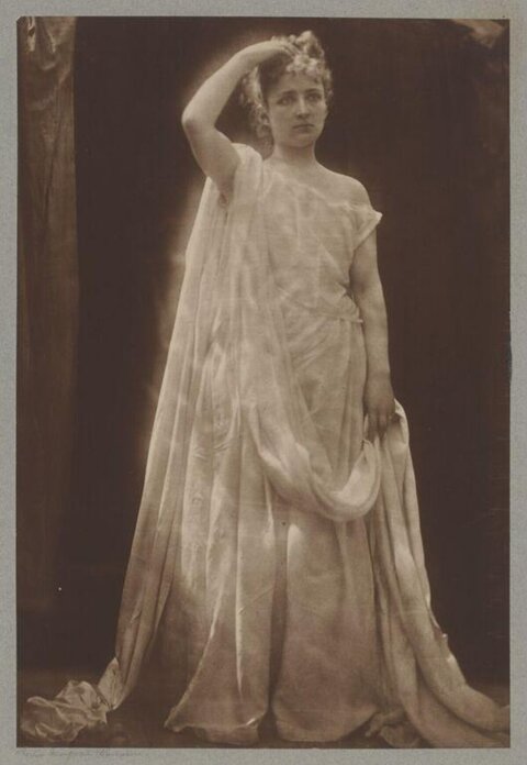 Vintage Portrait of Woman in Draped Gown