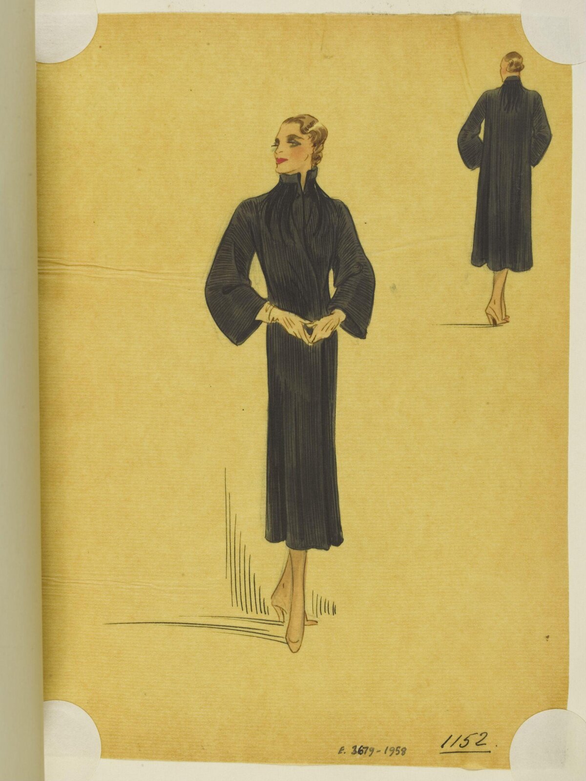 Vintage Black Coat Fashion Sketch