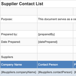 Supplier Contact List