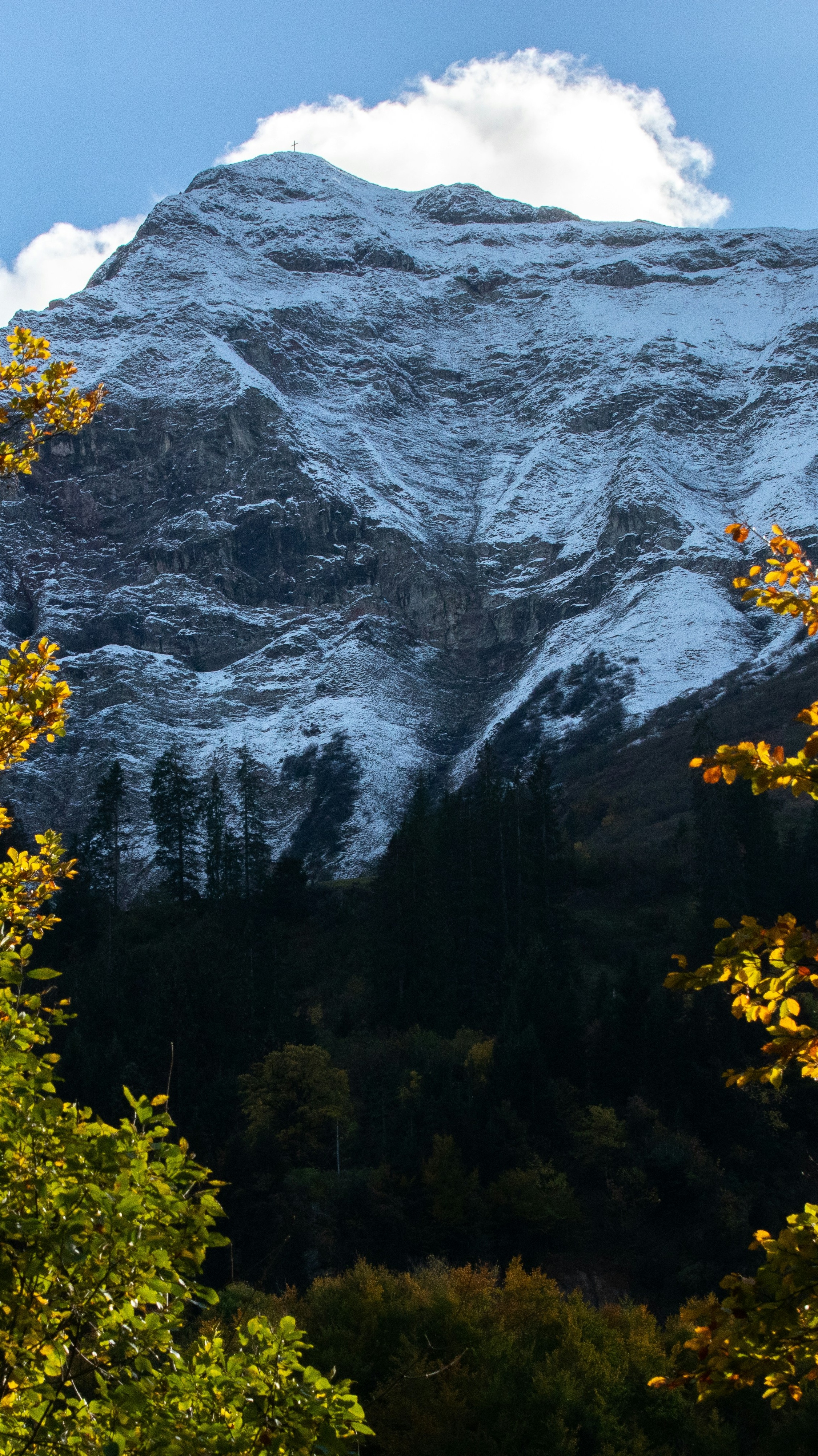 Snow-Capped Mountain in Autumn